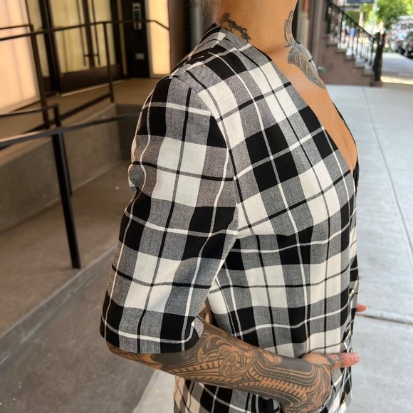 VINTAGE/Women's Long Boxy Short Sleeve Fitted Blazer Plaid Pattern sz 12 - Picture 11 of 16
